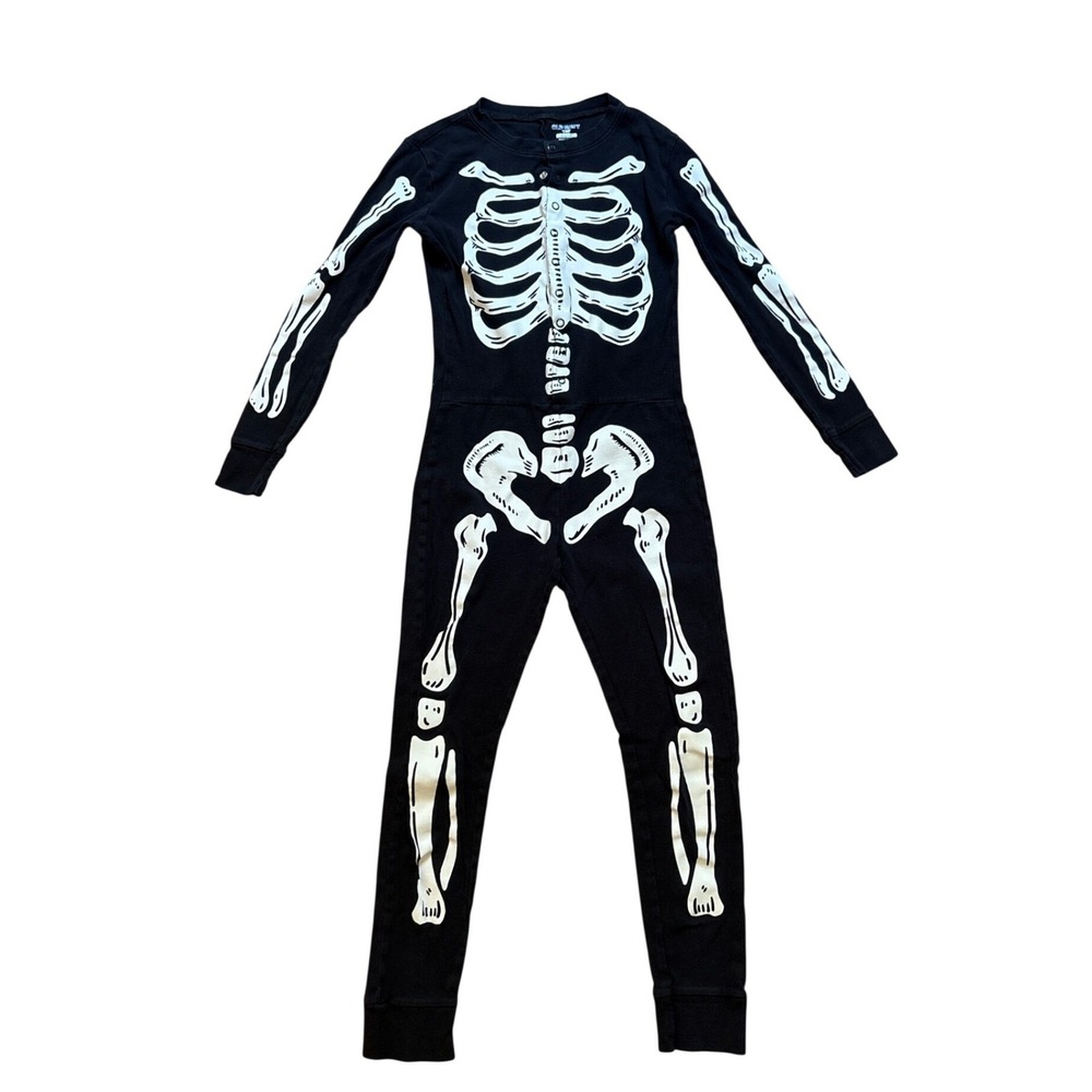 Old Navy Skeleton Pajamas Kids Black One Piece Snug‎ Fit SIZE L 10
